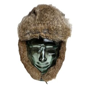 Mad Bomber Size XL Green Nylon Insulated Brown Rabbit Fur Trim Aviator‎ Hat